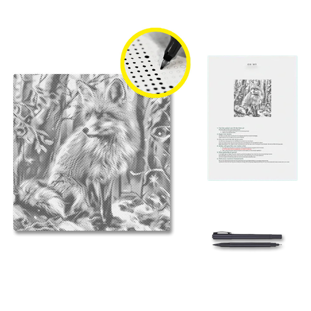 Fox In A Snowy Forest - Pintura por puntos