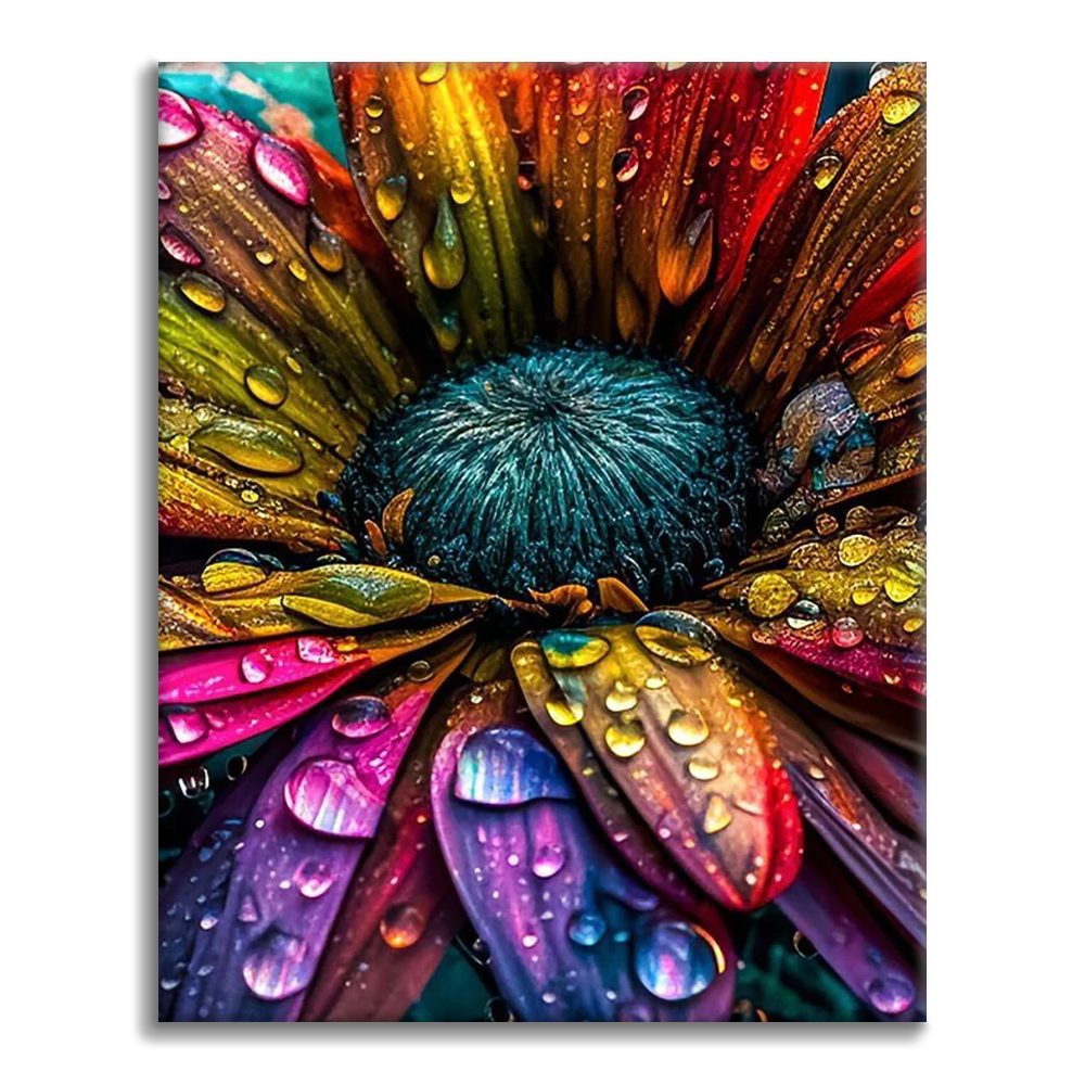 Flor de colores brillantes con gotas de lluvia - Pintar por Números