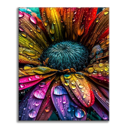 Flor de colores brillantes con gotas de lluvia - Pintar por Números