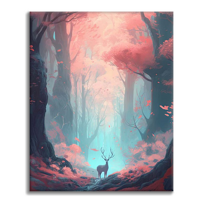 Un ciervo deambula por un bosque colorido - Pintar por Números