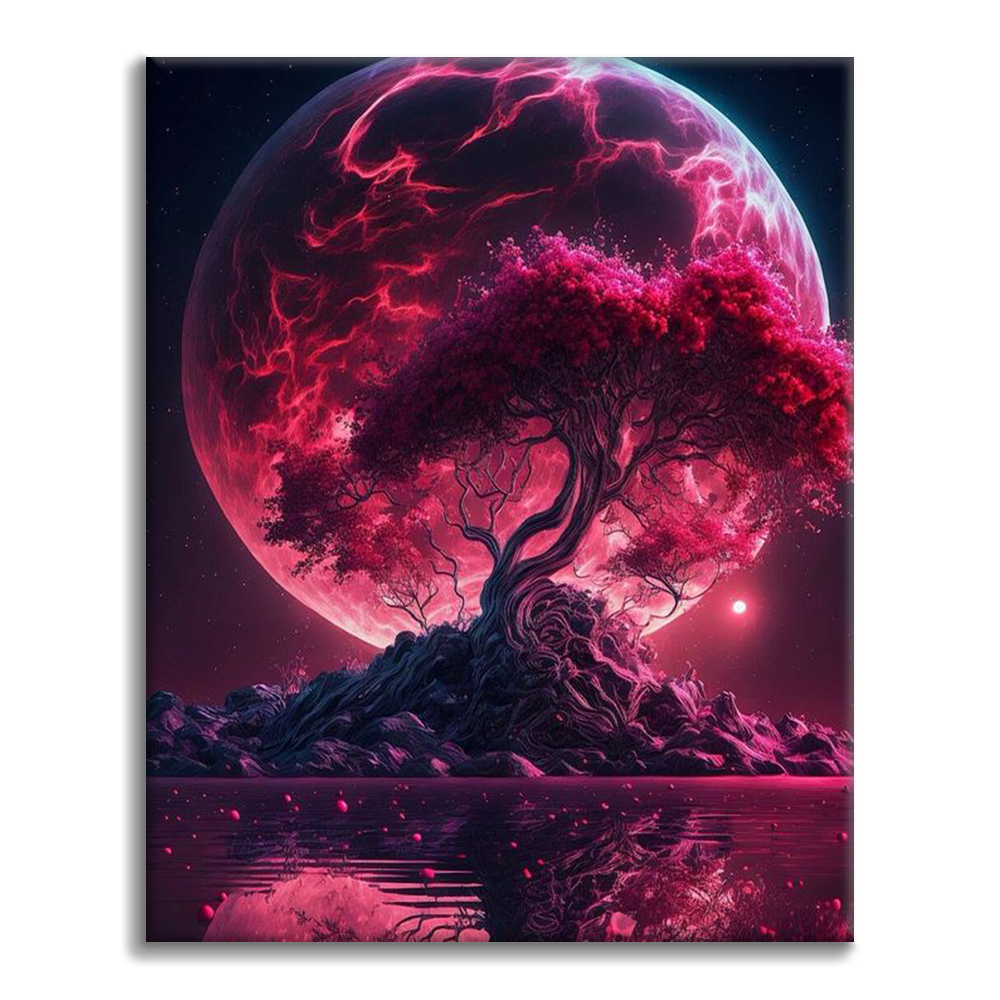 Árboles bajo la luz de la luna - Pintar por Números