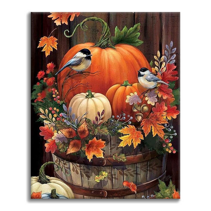 Hojas de pájaro de calabaza de otoño - Pintar por Números