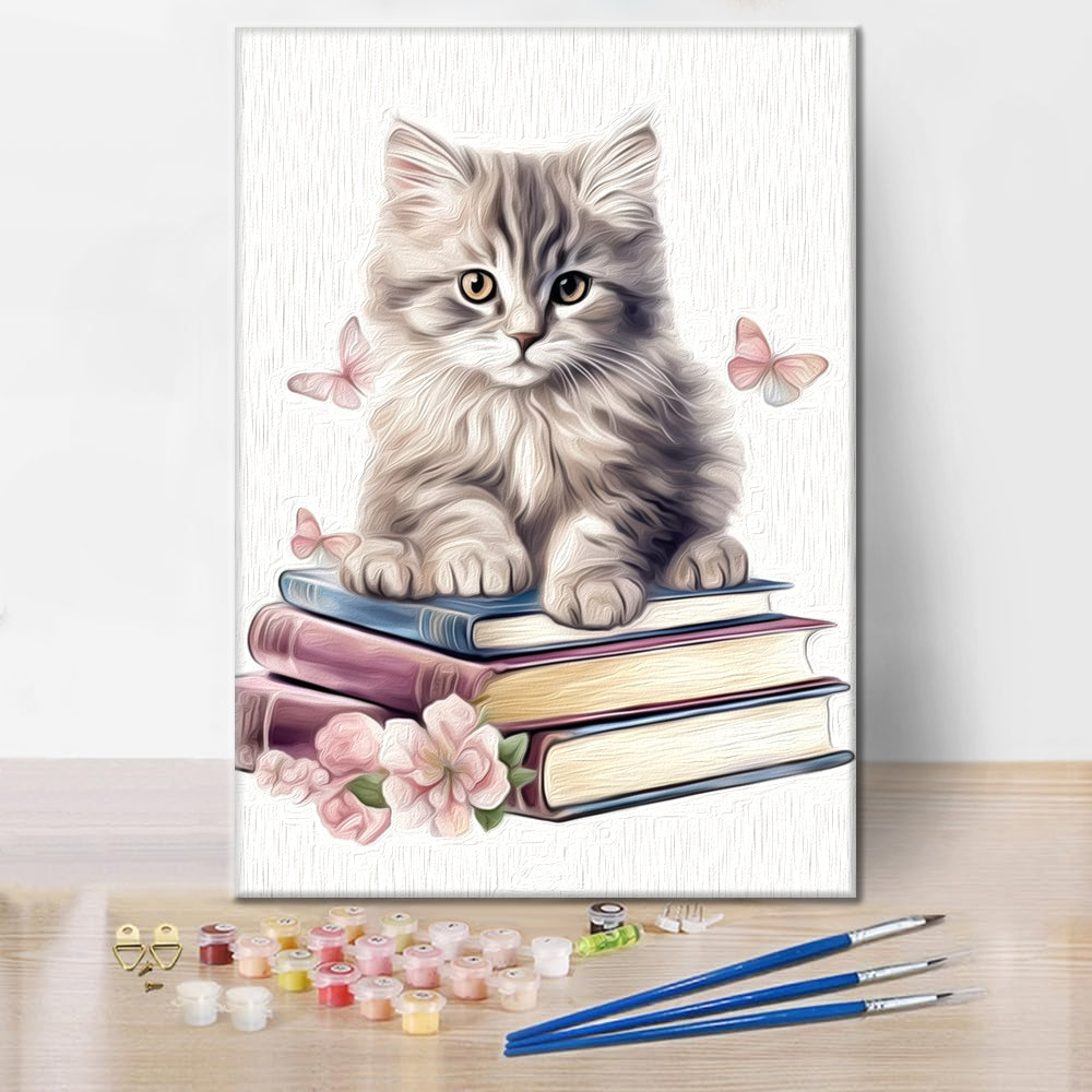 Lindos gatos con libros - Pintar por Números