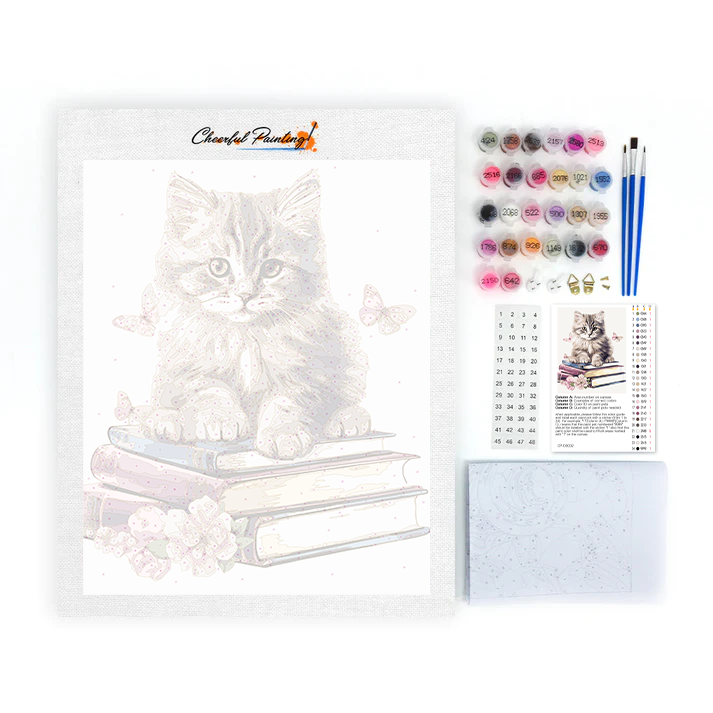 Lindos gatos con libros - Pintar por Números
