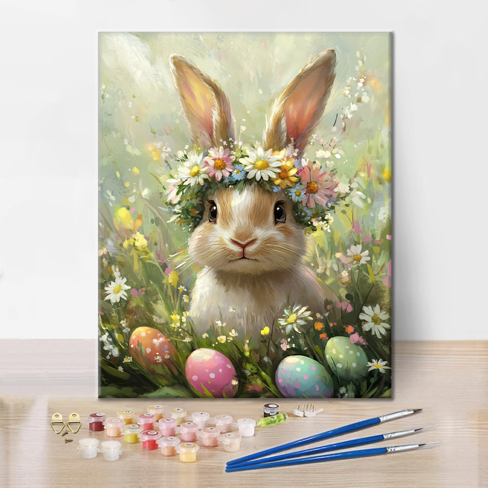 Conejo con Corona de Flores - Pintar por Números