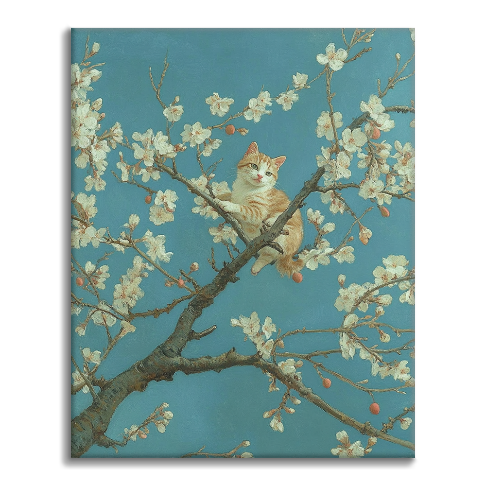 Árbol de Flor de Albaricoque y Gato - Pintar por Números