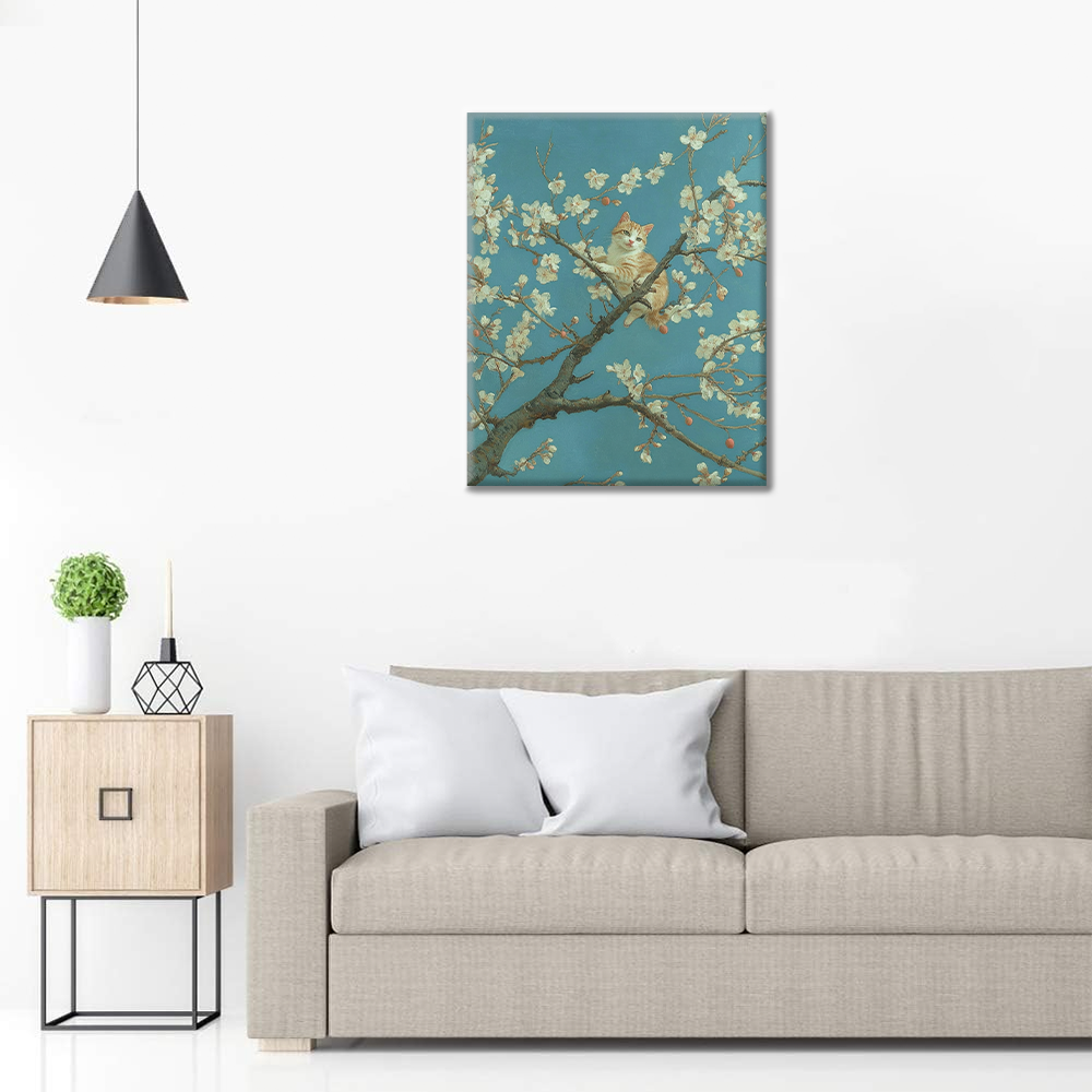 Árbol de Flor de Albaricoque y Gato - Pintar por Números