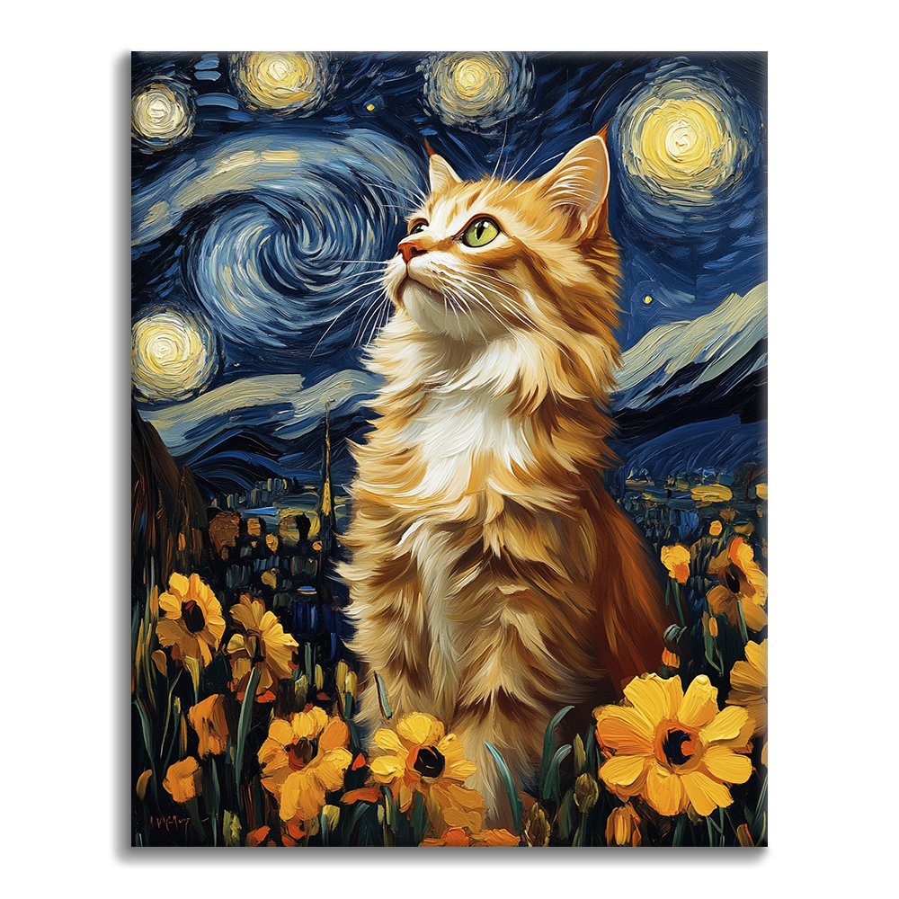 Gato Noche Estrellada - Pintar por Números