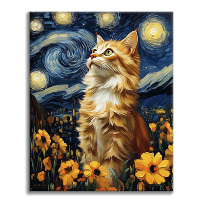 Gato Noche Estrellada - Pintar por Números
