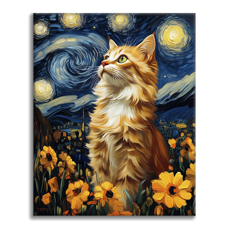 Gato Noche Estrellada - Pintar por Números