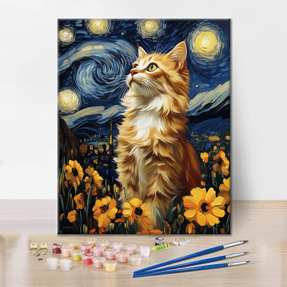 Gato Noche Estrellada - Pintar por Números