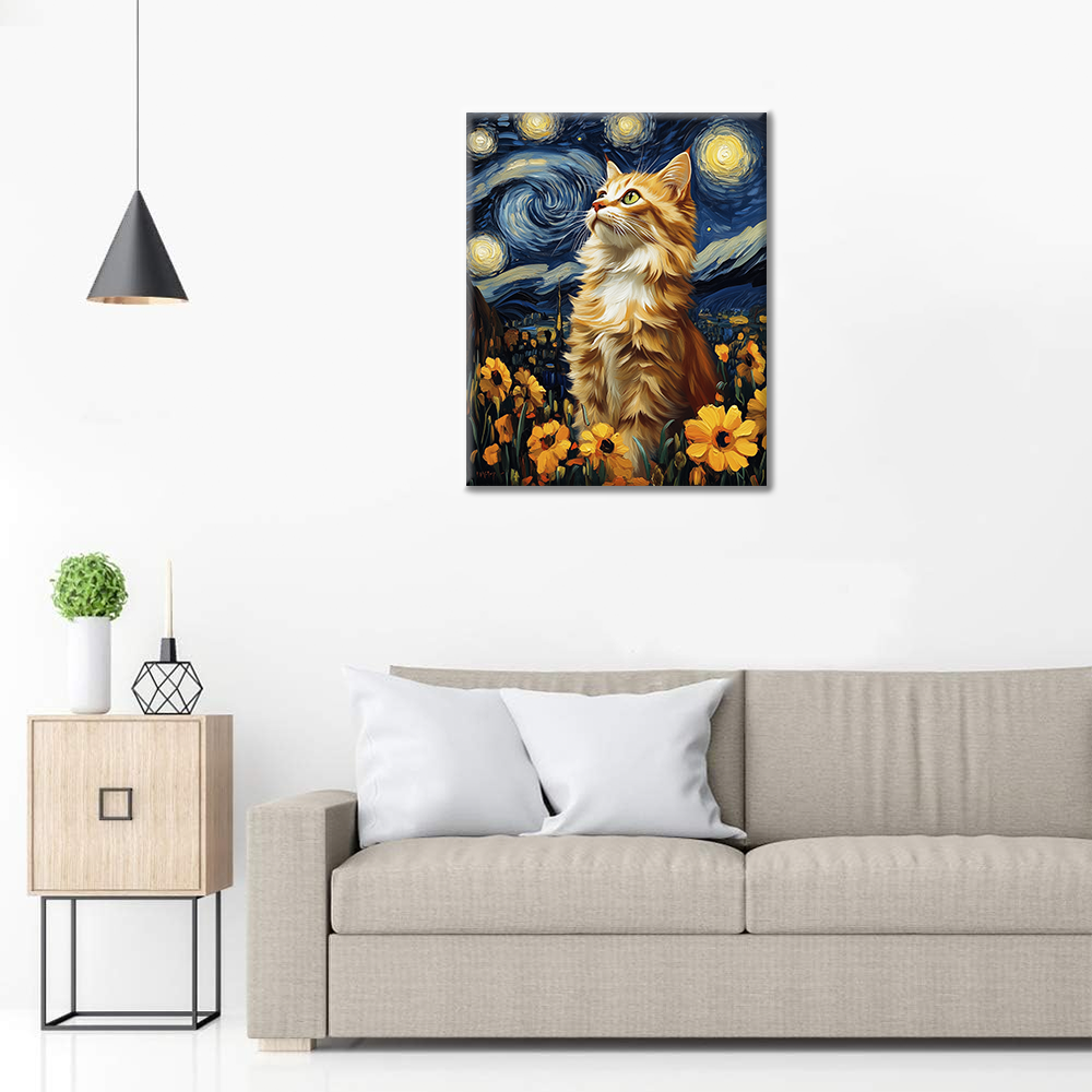Gato Noche Estrellada - Pintar por Números