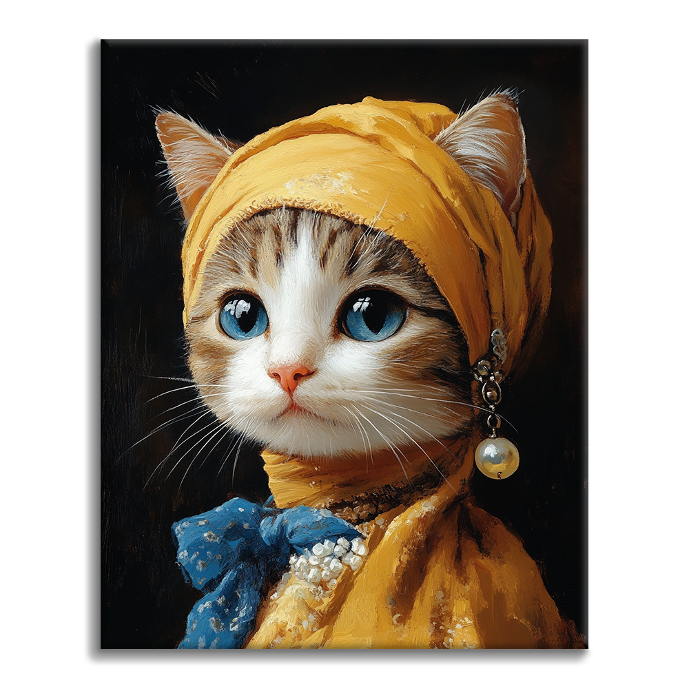 Gato con Pendiente de Perla - Pintar por Números