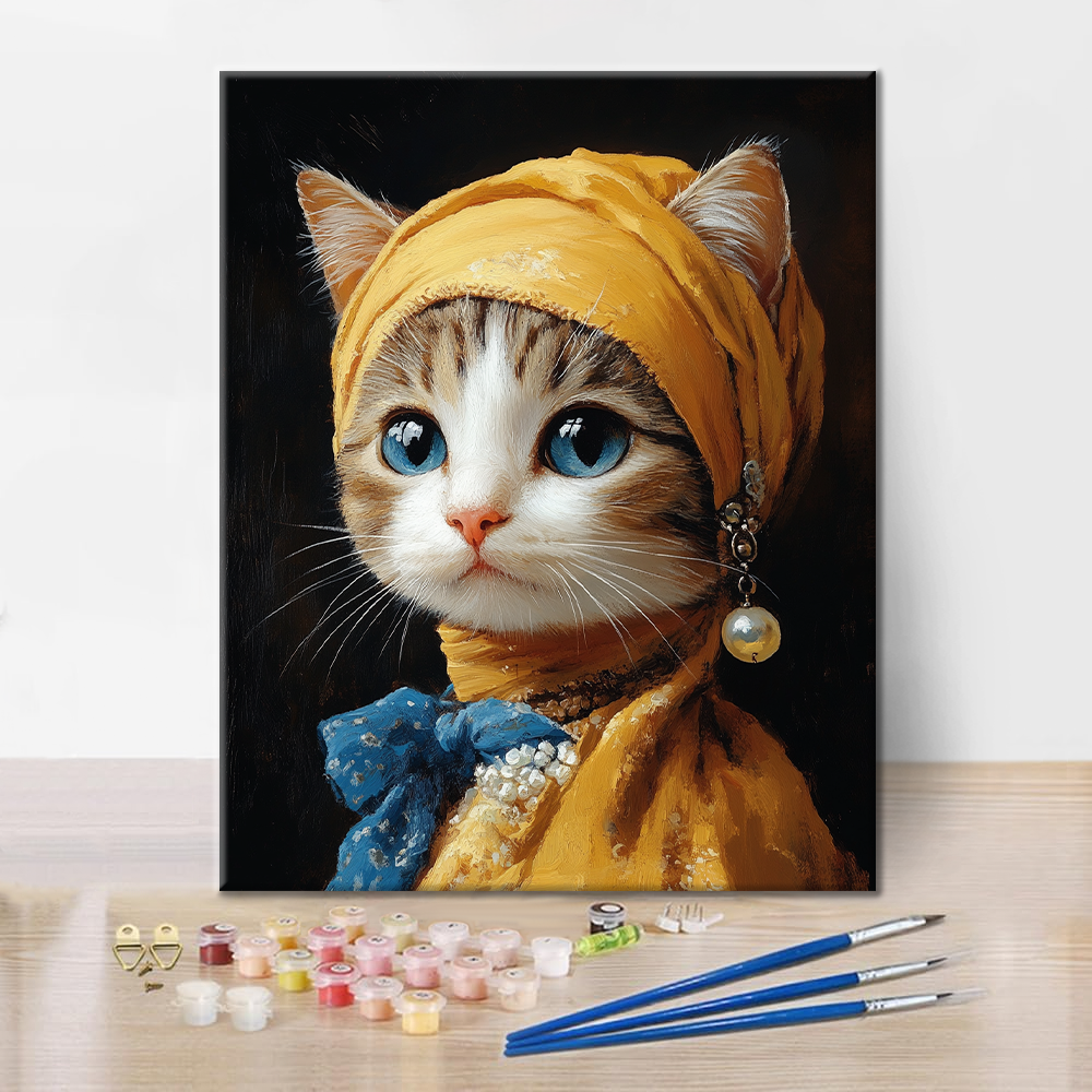 Gato con Pendiente de Perla - Pintar por Números