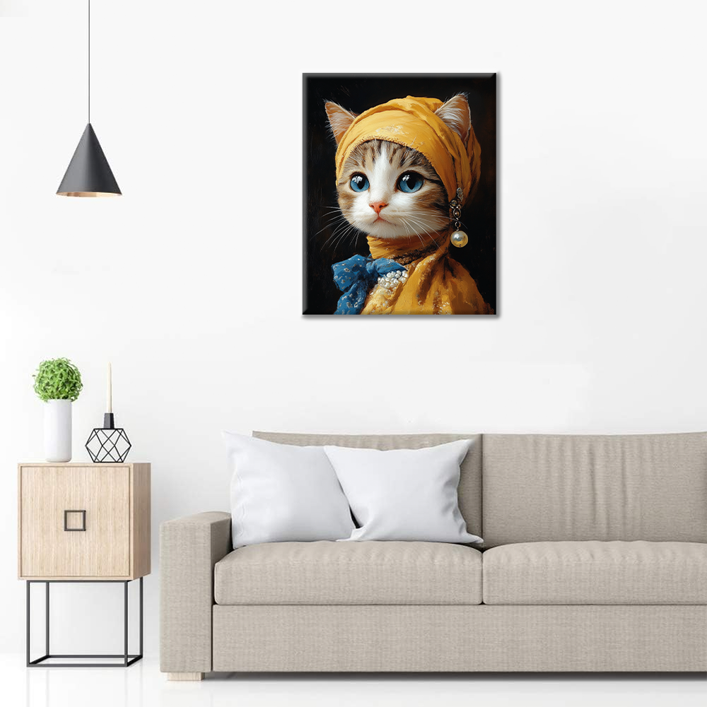 Gato con Pendiente de Perla - Pintar por Números