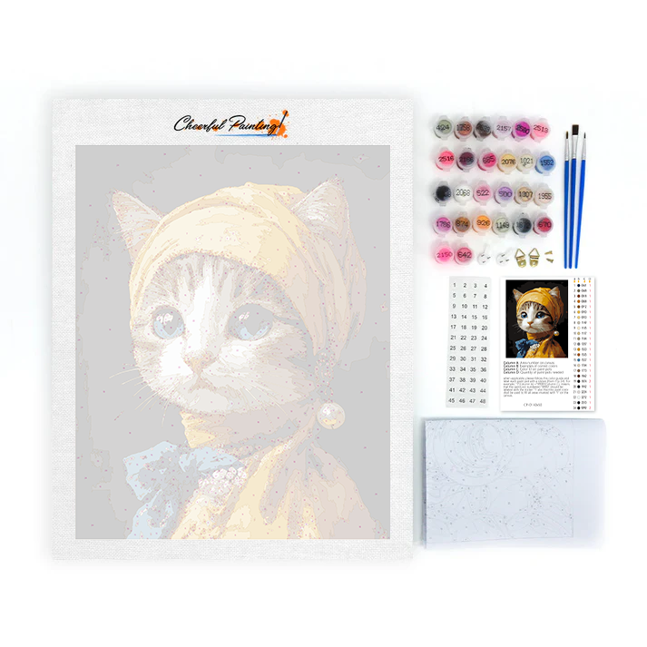 Gato con Pendiente de Perla - Pintar por Números