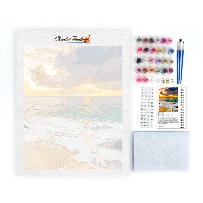 Playa Colorida, Puesta de Sol y Naturaleza - Pintar por Números