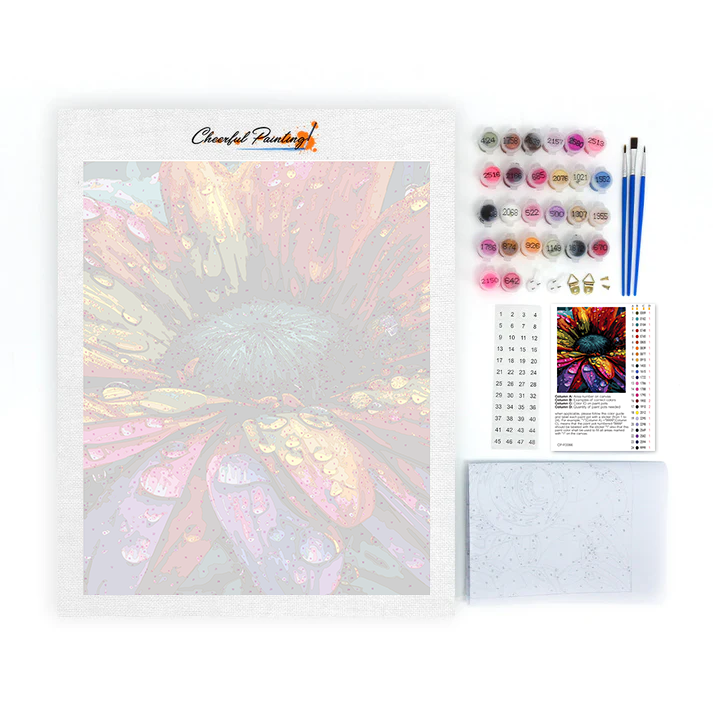 Flor de colores brillantes con gotas de lluvia - Pintar por Números