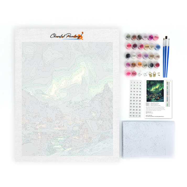 Pueblo bajo la aurora - Pintar por Números