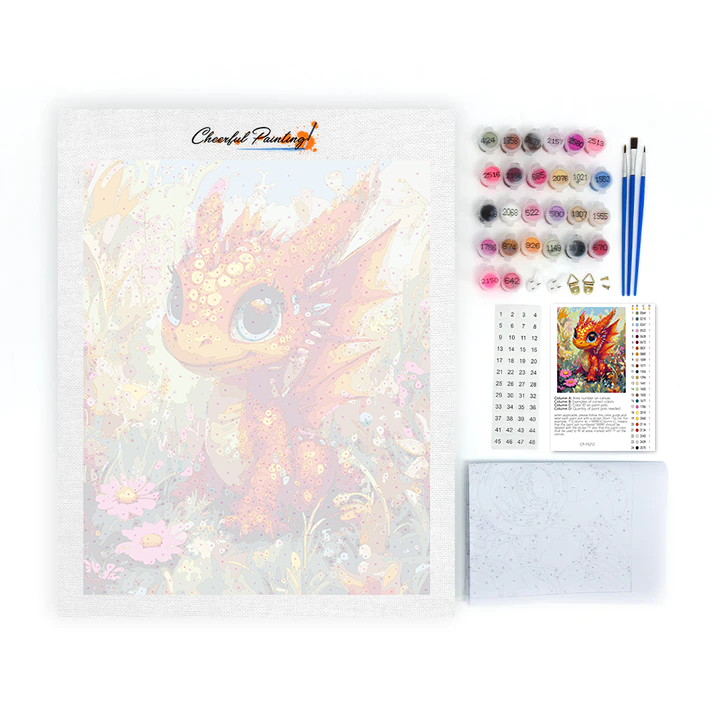 Cachorro De Dragón Naranja En Un País De Las Maravillas De Las Flores - Pintar por Números