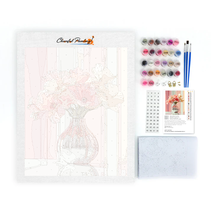 Elegante Jarrón Con Tulipanes Rosas Y Blancos - Pintar por Números