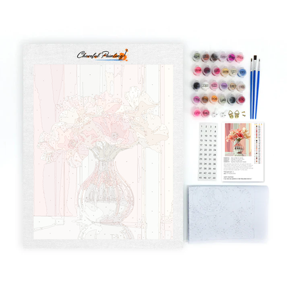 Elegante Jarrón Con Tulipanes Rosas Y Blancos - Pintar por Números