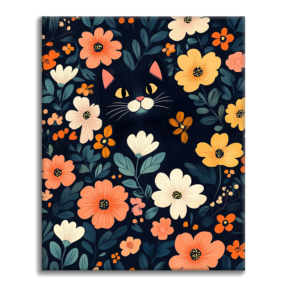 Gato Negro al Escondite - Pintar por Números