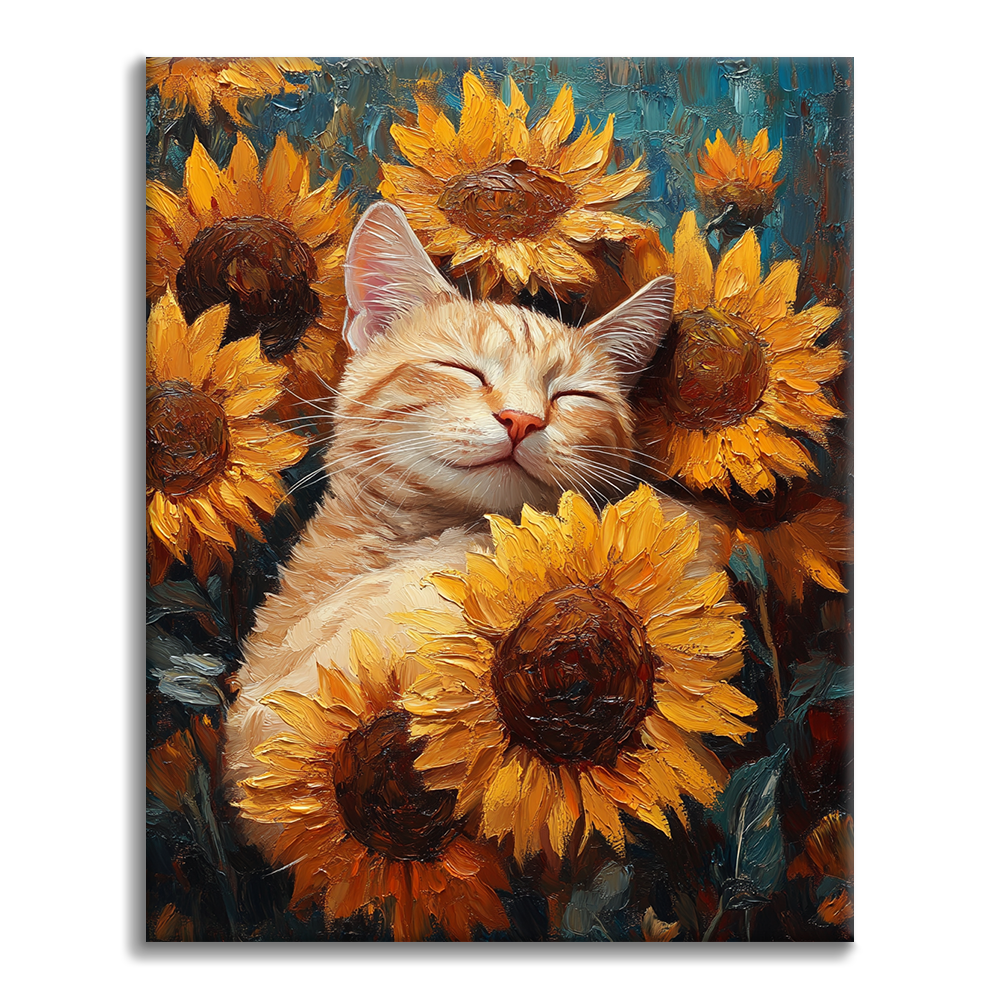 Gato con Girasoles - Pintar por Números