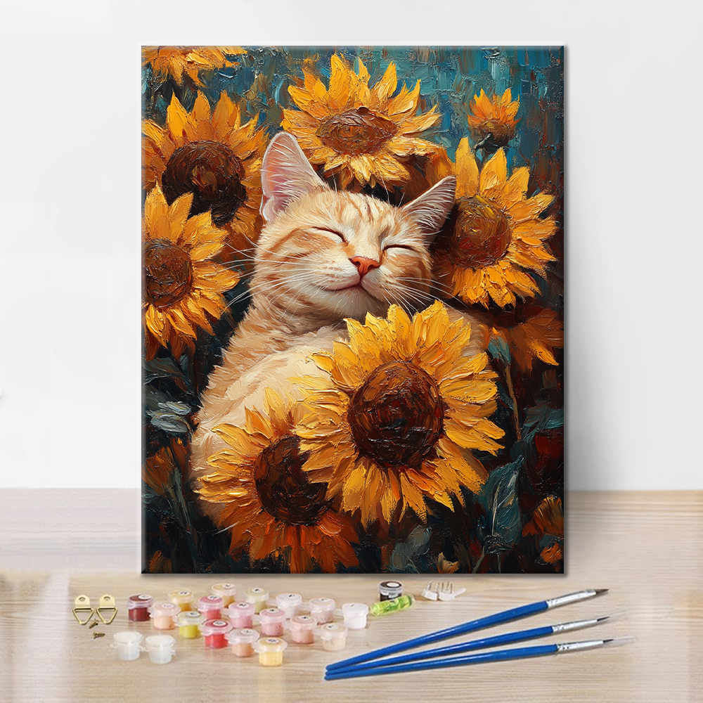 Gato con Girasoles - Pintar por Números