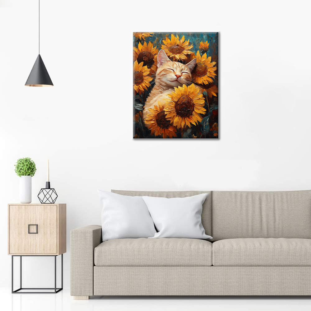Gato con Girasoles - Pintar por Números