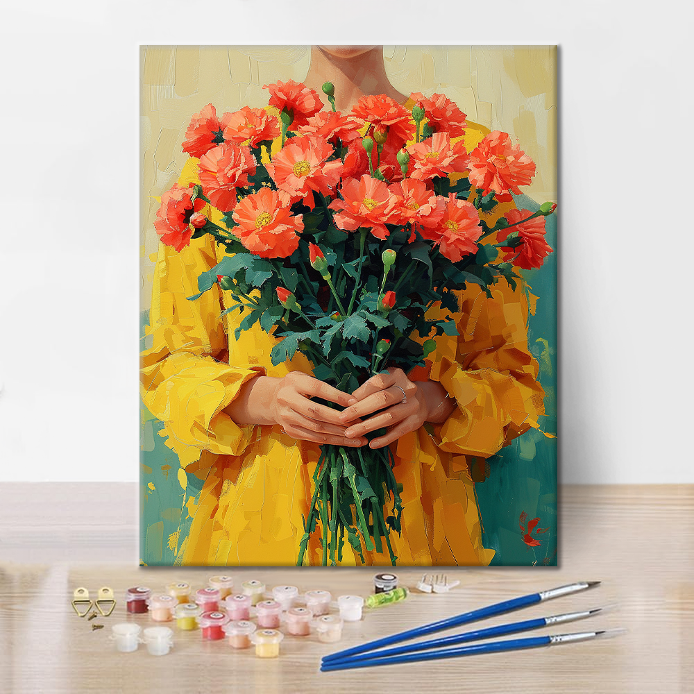Sosteniendo claveles – Pintar por Números