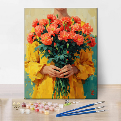 Sosteniendo claveles – Pintar por Números