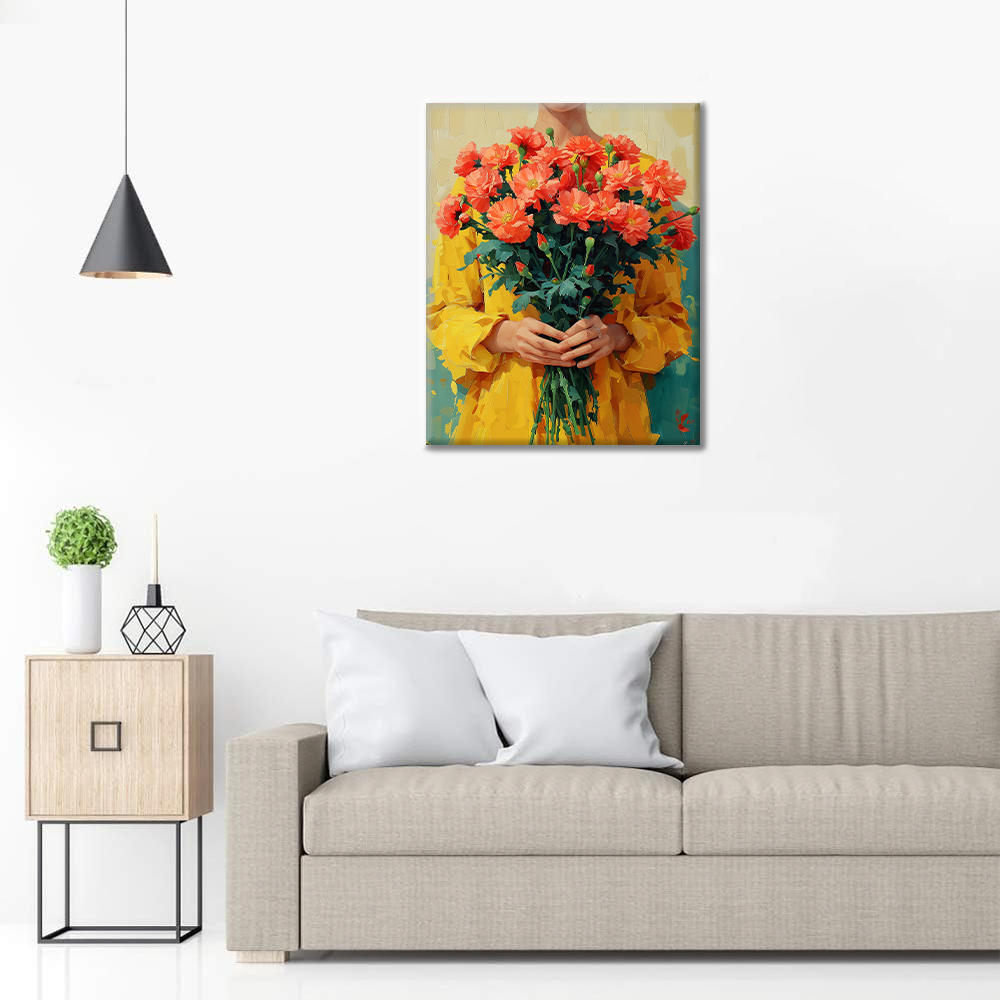 Sosteniendo claveles – Pintar por Números
