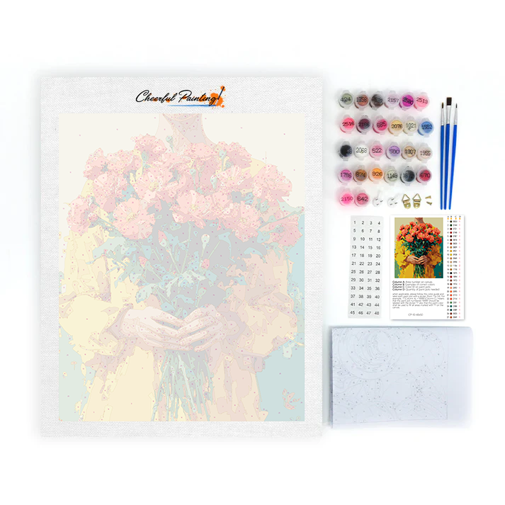 Sosteniendo claveles – Pintar por Números