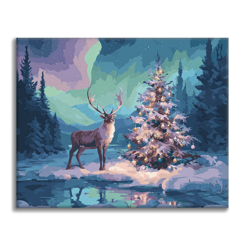 Reno y árbol de Navidad – Pintar por números