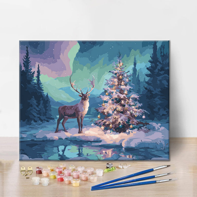 Reno y árbol de Navidad – Pintar por números