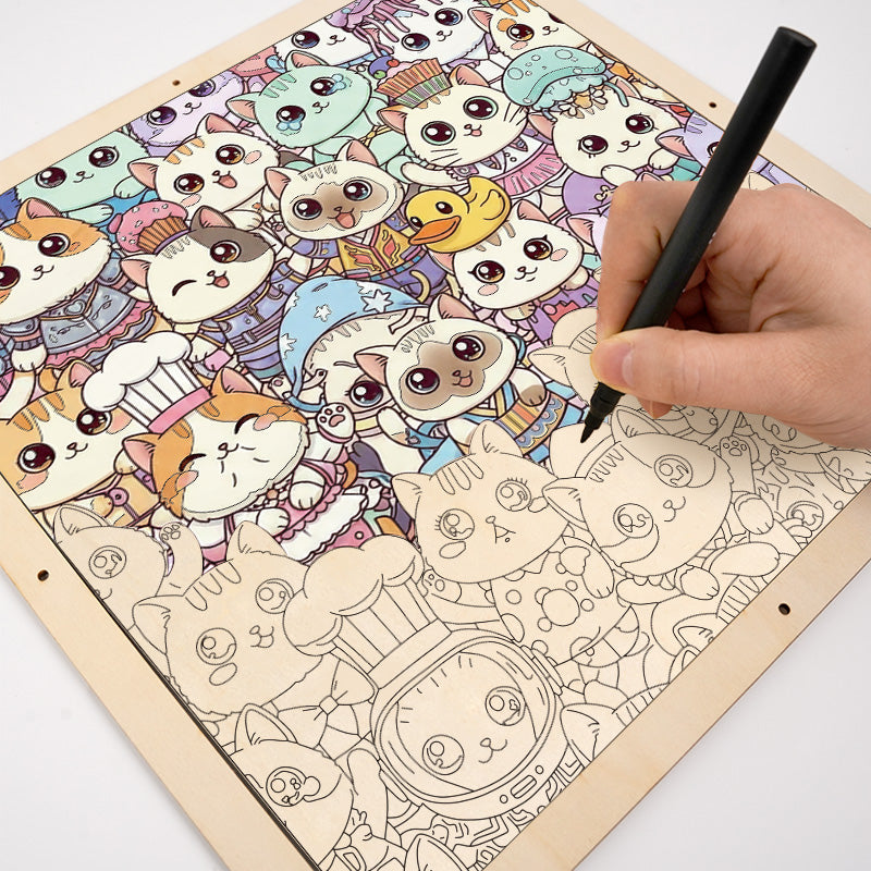 Gatos I - Puzzle de madera para colorear