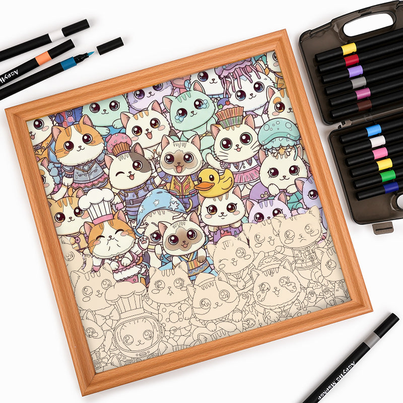 Gatos I - Puzzle de madera para colorear