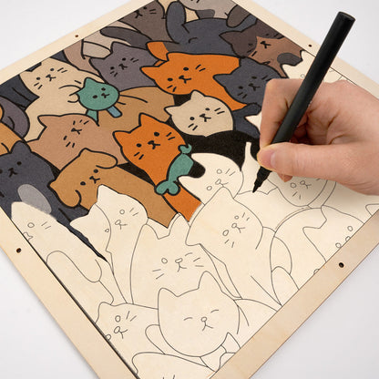 Gatos II - Puzzle de madera para colorear
