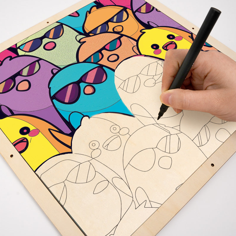 Pájaros geniales - Puzzle de madera para colorear