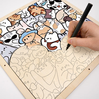 Gatos perezosos - Puzzle de madera para colorear