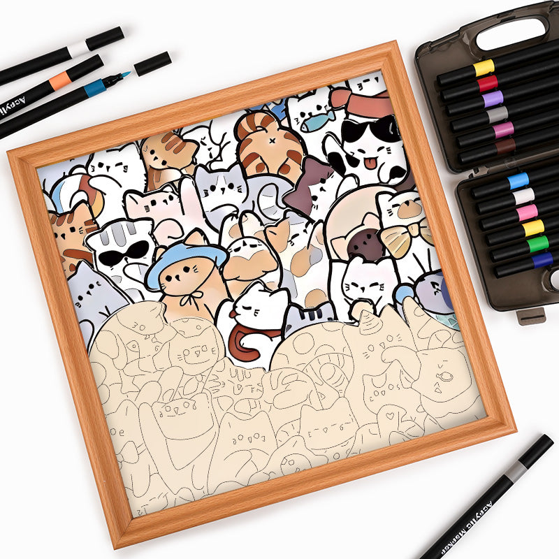 Gatos perezosos - Puzzle de madera para colorear