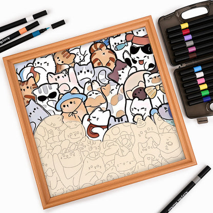 Gatos perezosos - Puzzle de madera para colorear