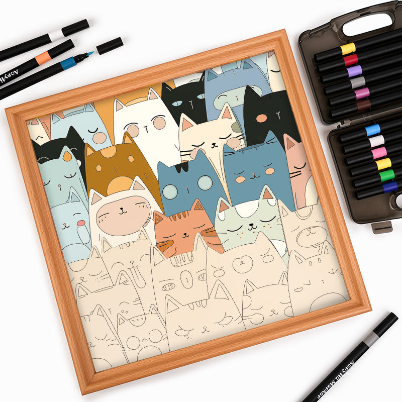 Gatitos de línea - Puzzle de madera para colorear