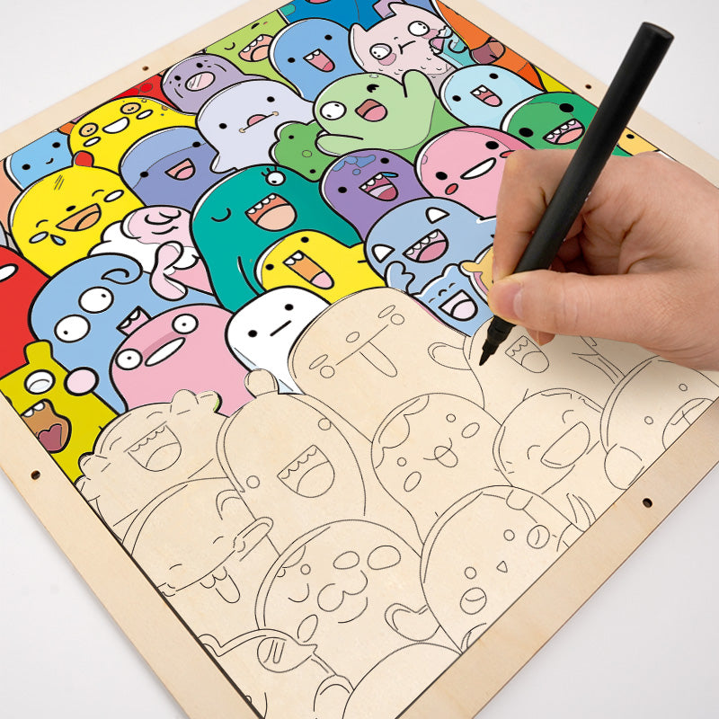 Monstruos traviesos - Puzzle de madera para colorear