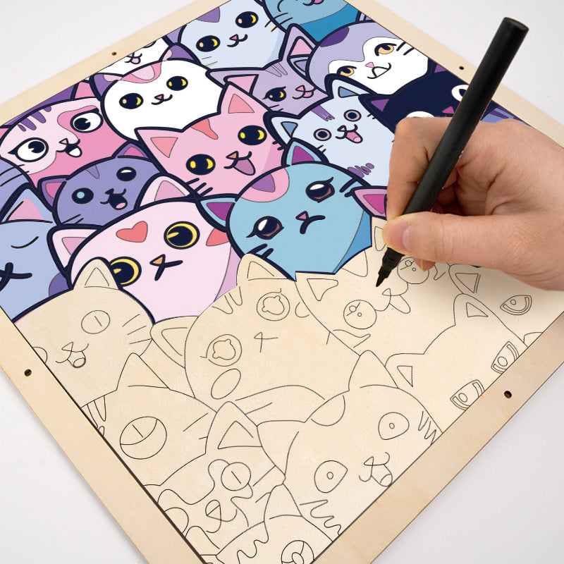 Gatitos Chistosos - Puzzle de madera para colorear