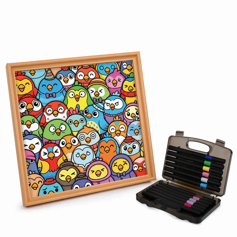 Pajaritos - Puzzle de madera para colorear