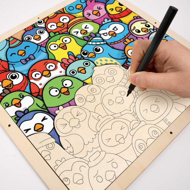 Pajaritos - Puzzle de madera para colorear