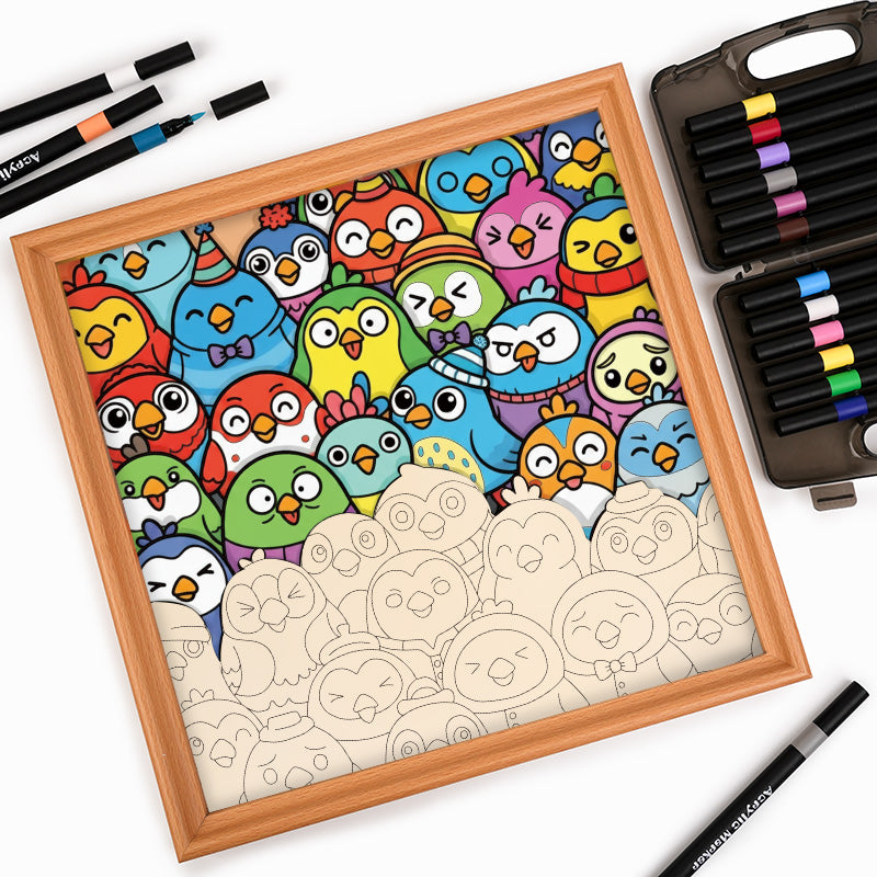 Pajaritos - Puzzle de madera para colorear