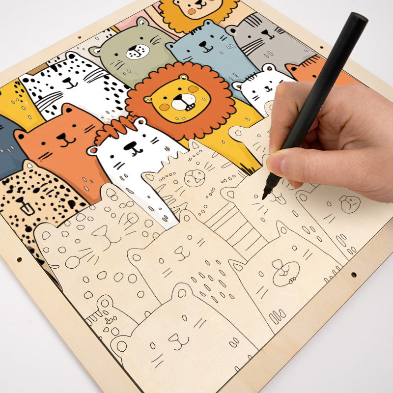 Paraíso Animal - Puzzle de madera para colorear